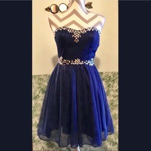 Dark Blue Strapless Prom Party Cocktail Dress 2/3